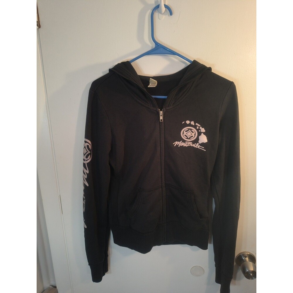 Maui Built Full Zip Hoodie Womens Large Black Fishhook Tribal Graphics...